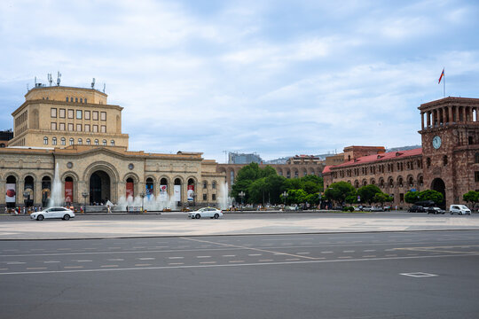 Wide View of Republic Square with History Museum and Government House in Yerevan