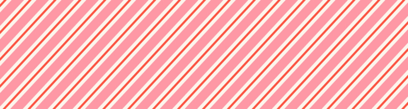 Candy Cane Christmas striped seamless pattern. Xmas traditional gift wrapping texture. Pink caramel diagonal print. Festive peppermint candycane. Seasonal decoration. Vector illustration background
