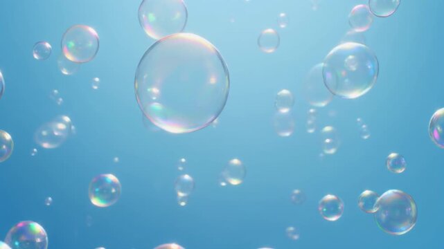 Colorful Soap Bubbles Floating Against Blue Sky
