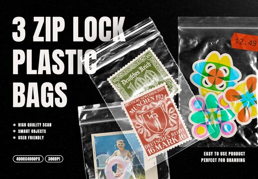 Three Transparent Ziplock Bags Mockup