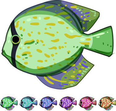 guppy decorative fish cartoon. tetra cichlid, discus koi, molly platy guppy decorative fish sign colorful illustration