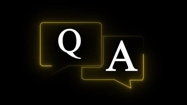 q and a question and answer animated session icon neon 4k screen Animated. Question and Answer the letters Q and A. Speech bubbles with Question and Answer icon isolated on black background. 4k