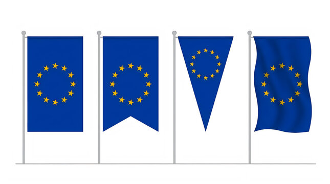 European Union flags set. Collection of EU banners and pennants on white background.