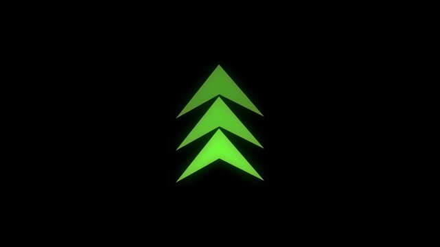 3d arrow icon green  animation black background. UP Directional Arrow Loop Animation. Animated arrows for the overlay video layer. 3d arrow Up arrow isolated. swipe up pointing video footage.