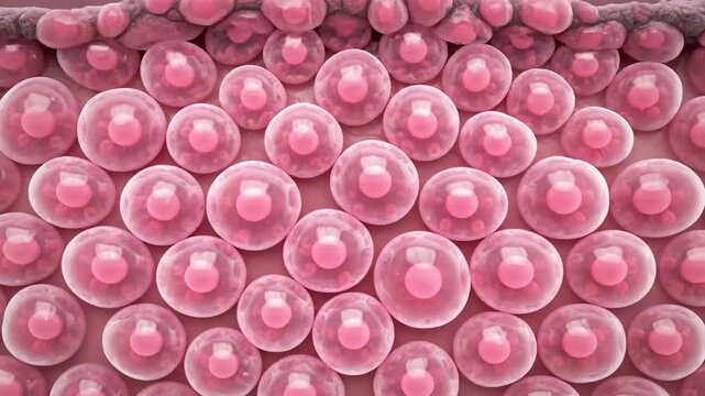 Microscopic skin renewal process showing dead grey cells flaking off to reveal healthy pink cells