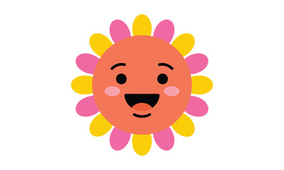 Cute cartoon flower with a happy smiling face and colorful petals vector illustration