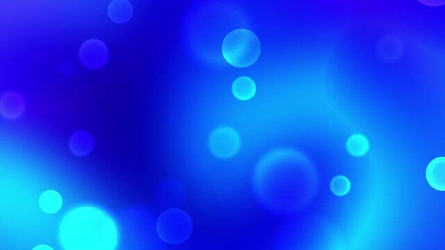 Deep indigo blue, dark navy, and glowing cyan fluid gradient motion loop with large translucent bokeh spheres for futuristic video overlay background