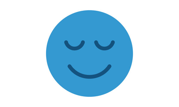 Blue satisfied face icon with calm smile and closed eyes