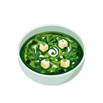 Saag Paneer, 2D flat vector illustration in icon style, isolated on a white background