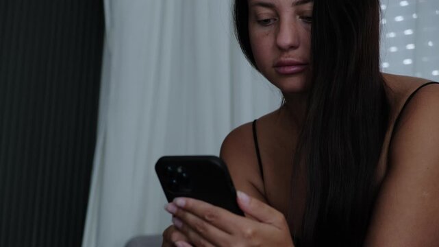Screen time and digital habits, young woman using smartphone at home, excessive mobile phone use, constant scrolling, modern connected lifestyle and technology dependence