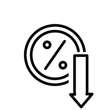 Profit drop icon featuring percentage, coin, and downward arrow symbols. Suitable for financial loss, business performance, revenue decline, and investment concepts.