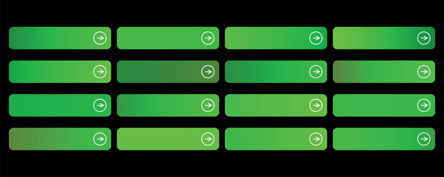 Green web button set with arrow icons, modern UI elements for website navigation, digital interface vector graphics