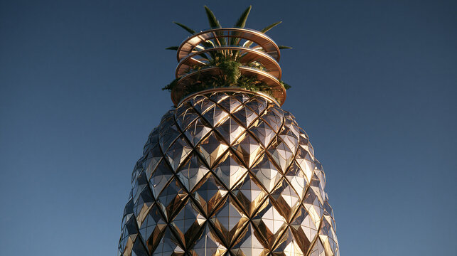Giant Pineapple Sculpture Monument Against Blue Sky