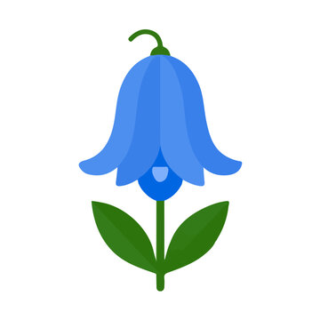 Bluebell Flower, 2D flat vector illustration in icon style, isolated on a white background