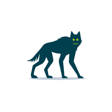 Minimal 2D flat vector of a Skinwalker, icon-style illustration on a white background