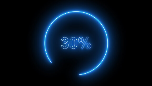 Progress indicator wheels measure system initialization limits utilizing circular blue neon glow scales. Minimal user interface deployment presentation toolkits track loading via this asset.