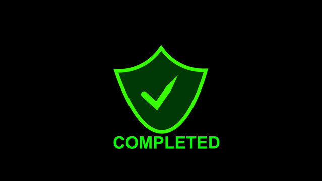 Shield icon modules display green verification crest paths beside matching completed notification text. Enterprise accounting verification software platforms use this secure shield icon asset.