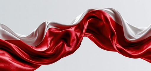 Obraz premium Against a plain background, a vivid Polish flag waves, symbolizing national pride for Independence and Constitution Day.