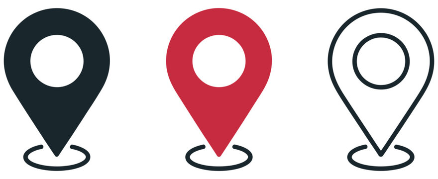 Map pin location icon representing modern map markers, navigation, destination and place symbols for travel and digital mapping vector, design