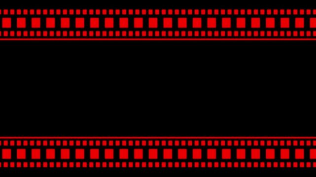Film strip frame for video movie or photo content. Moving film strip animation with classic camera roll on cinematic. Film strip material with empty frame.