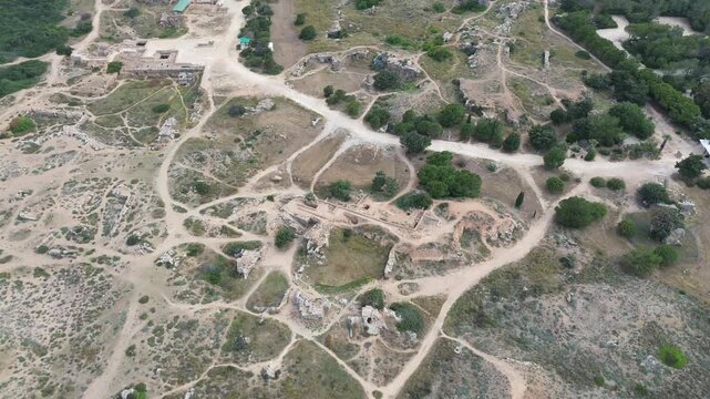 Aerial view of Tombs of the Kings ancient archaeological site in Paphos, Cyprus