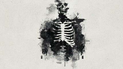 Obraz premium Artistic skeleton illustration with brush strokes on neutral background