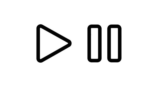 Play and pause media player buttons set in minimalist line art style with interface minimalist multimedia navigation streaming software
