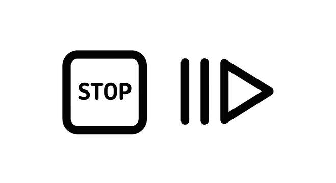 Stop command and pause play media control icons set with interface minimalist navigation streaming software