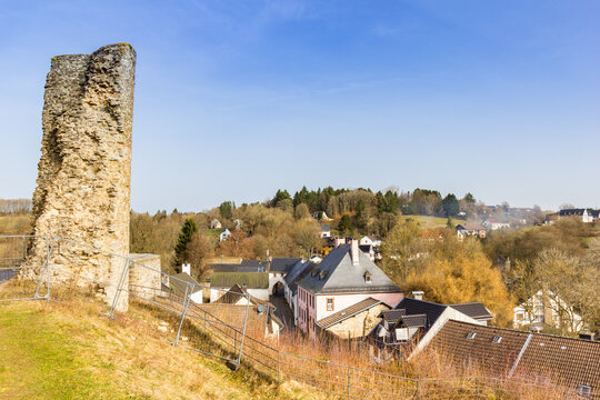 Ruins of the historic castle tower in Kronenburg, Germany