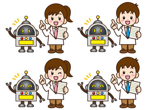 ロボット開発する子供のイラスト素材セット