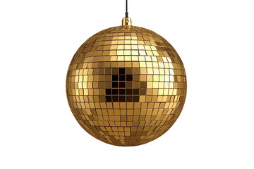 Obraz premium Large gold mirrored party ball hanging from black cord