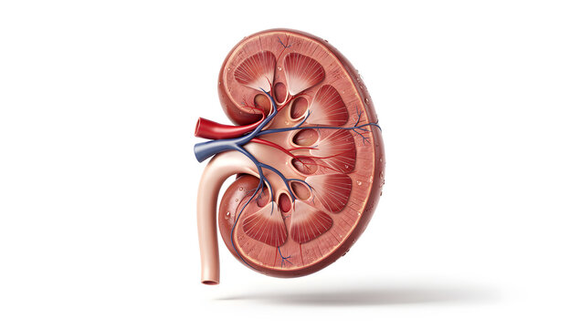 Detailed Human Kidney Cross Section Anatomical Model Isolated on White Background