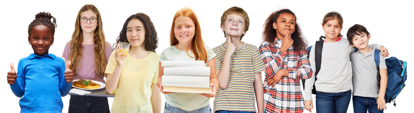 Aktive Kinder in der Schule beim Lernen und Essen