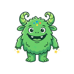 Fototapeta premium Cute Green Monster with Horns and Spots