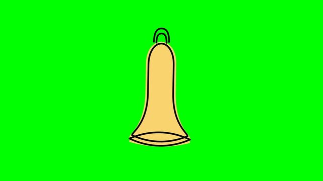 Minimalist vector illustration featuring a slender yellow bell outlined in black against a vivid chroma key green background.