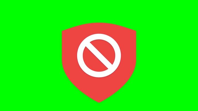 Shield emblem featuring a prohibition sign sits centered on a bright, uniform green backdrop.