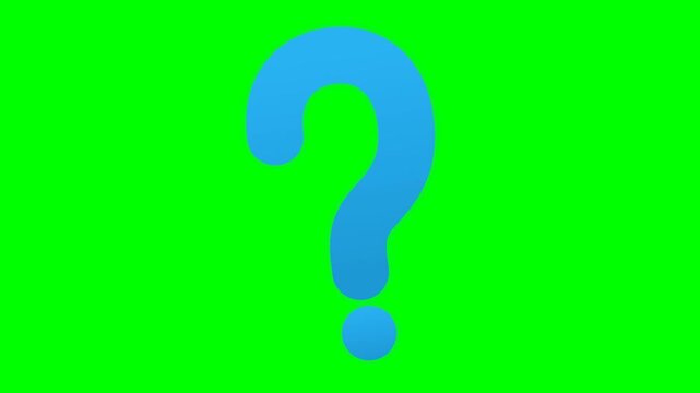 Question mark symbol features a soft gradient light blue finish with a rounded organic shape isolated on a high-contrast green chroma key screen for easy digital removal.