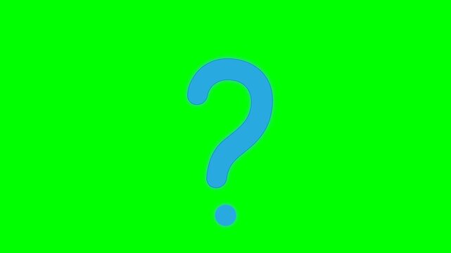 Question mark symbol glows in a soft blue hue against a vibrant, solid chroma key green background.