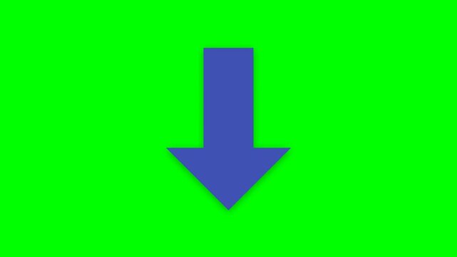 Arrow pointing downward displays a sharp purple silhouette with a smooth matte texture contrasted against a bright green screen background for seamless compositing.