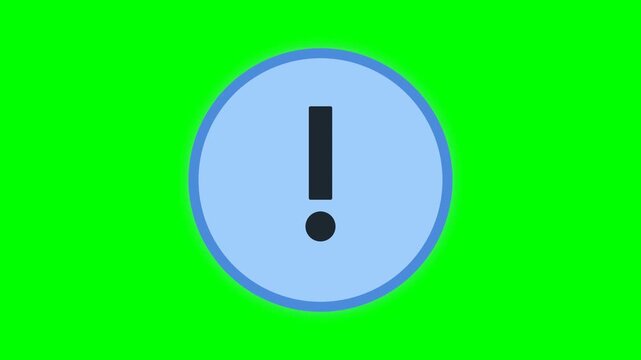 Exclamation mark icon features a smooth light blue circular border and dark charcoal center set against a vibrant green chroma key background for easy editing.