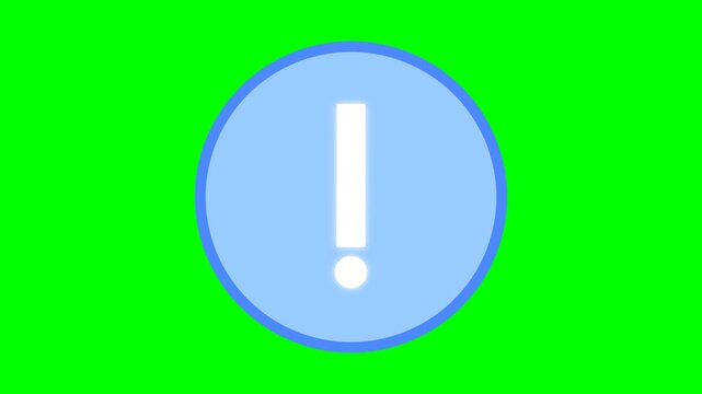 Exclamation mark icon displayed within a soft blue circle features a bold white geometric shape against a vivid green backdrop for digital interface design.