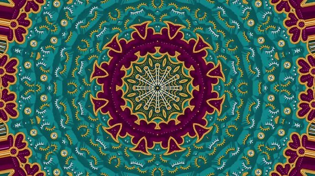 Vibrant teal maroon red and gold mandala pattern for intricate oriental circular ornament decorative backdrop design