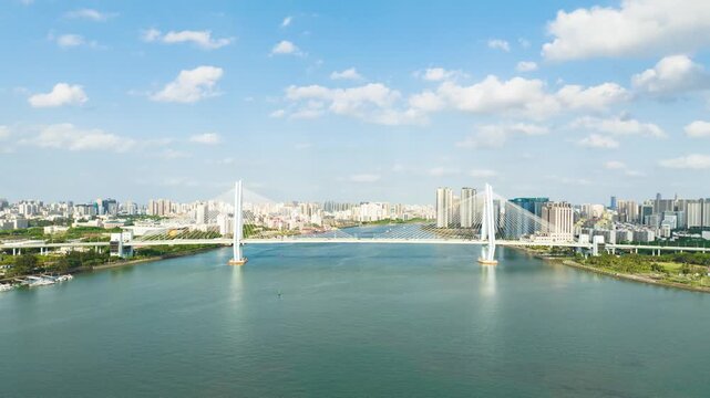 Aerial view of the Century Bridge in Haikou, Hainan