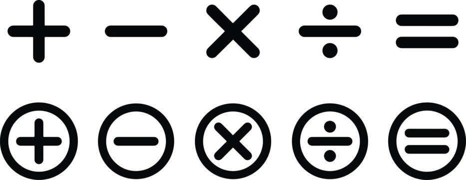 Set of basic mathematical operator icons plus minus multiply
