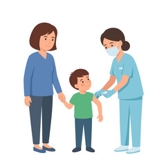 Obraz premium Nurse gives child vaccination with mother present