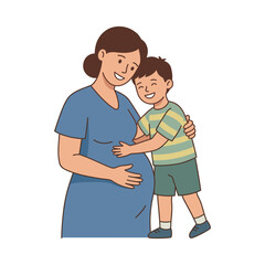 Fototapeta premium Pregnant mother hugging her young son