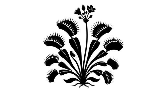 Venus flytrap silhouette on a white background botanical illustration
