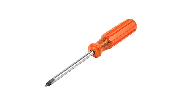 Orange manual screwdriver hand repair tool isolated on transparent background for construction