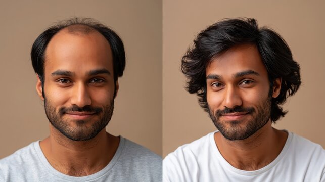 Before and After Hair Restoration for Male Pattern Baldness with Successful Hair Regrowth Comparison