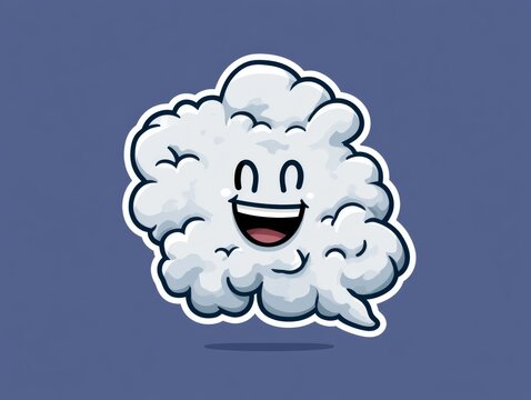 Cute animated smoke puff cloud smiling brightly, sticker design concept, clean minimal vector style, isolated background, modern kawaii illustration. 